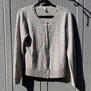 Halogen Cashmere Polka Dot Crewneck Cardigan Sweater